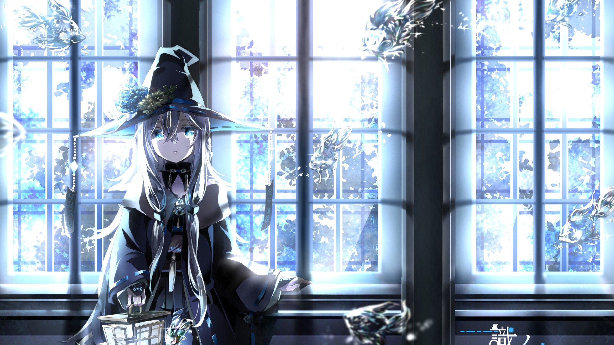 Anime Witch Girl Windows Lantern Blue Eyes Wallpaper 2560x1440 Wallpaper Teahub Io