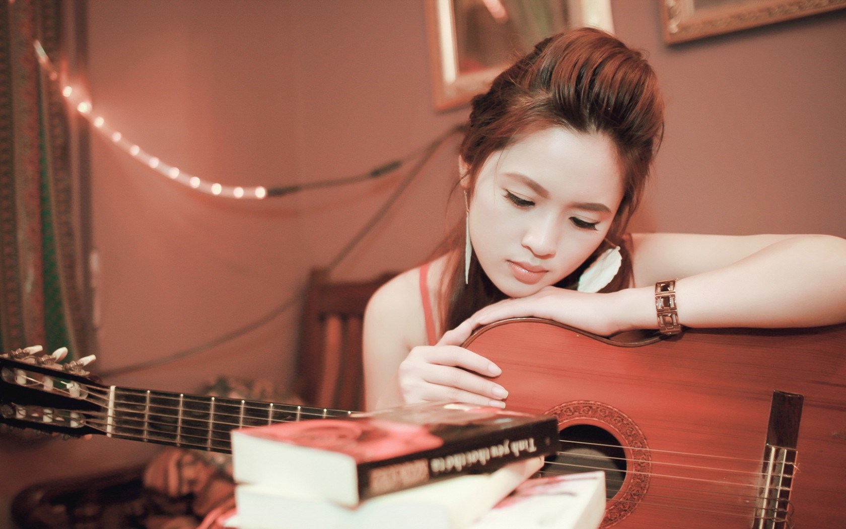 Girl Image With Guitar - HD Wallpaper 