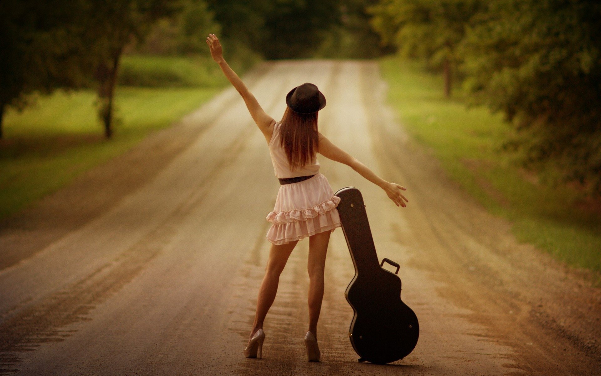 Guitar With Girl Hd - HD Wallpaper 