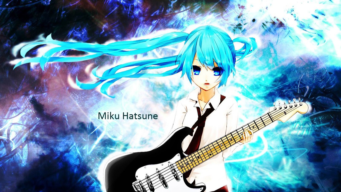 Guitar Girl -anime Character Design Wallpapers2012 - Hatsune Miku -  1366x768 Wallpaper 