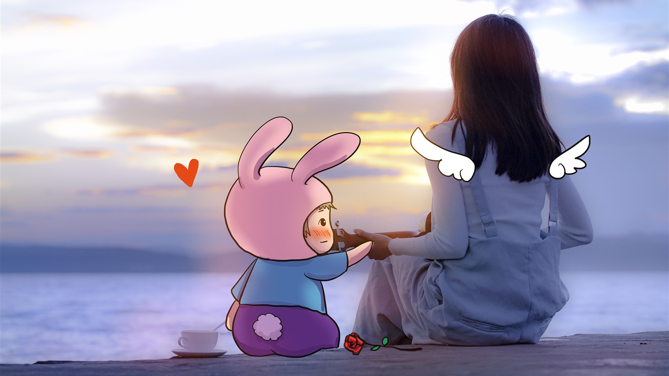 Pier Guitar Girl Warm Companion Illustration2018 - Cartoon - HD Wallpaper 
