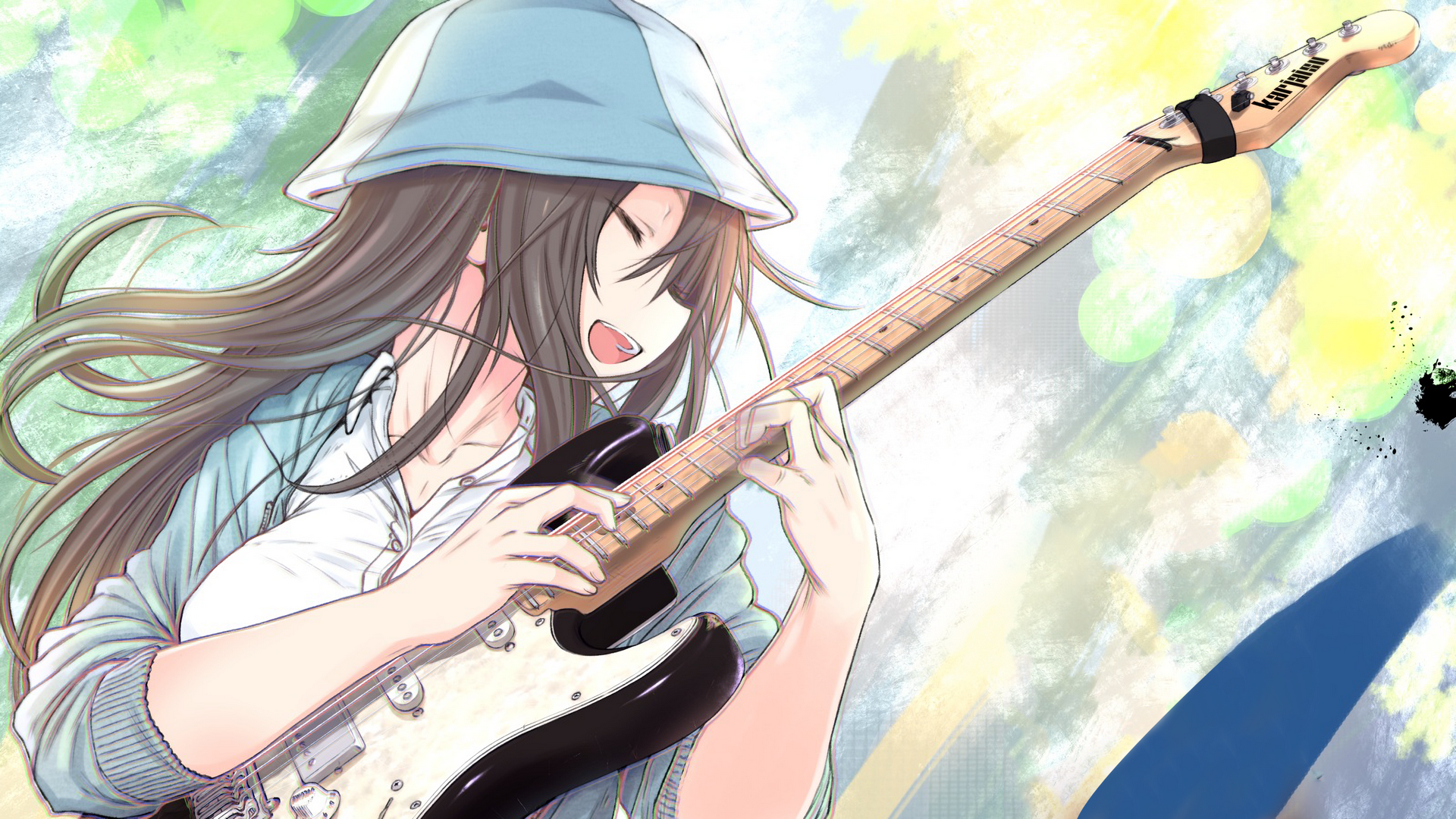 Anime Girl, Playing Guitar, Happy Face, Instrument, - Micha Girls Und Panzer - HD Wallpaper 