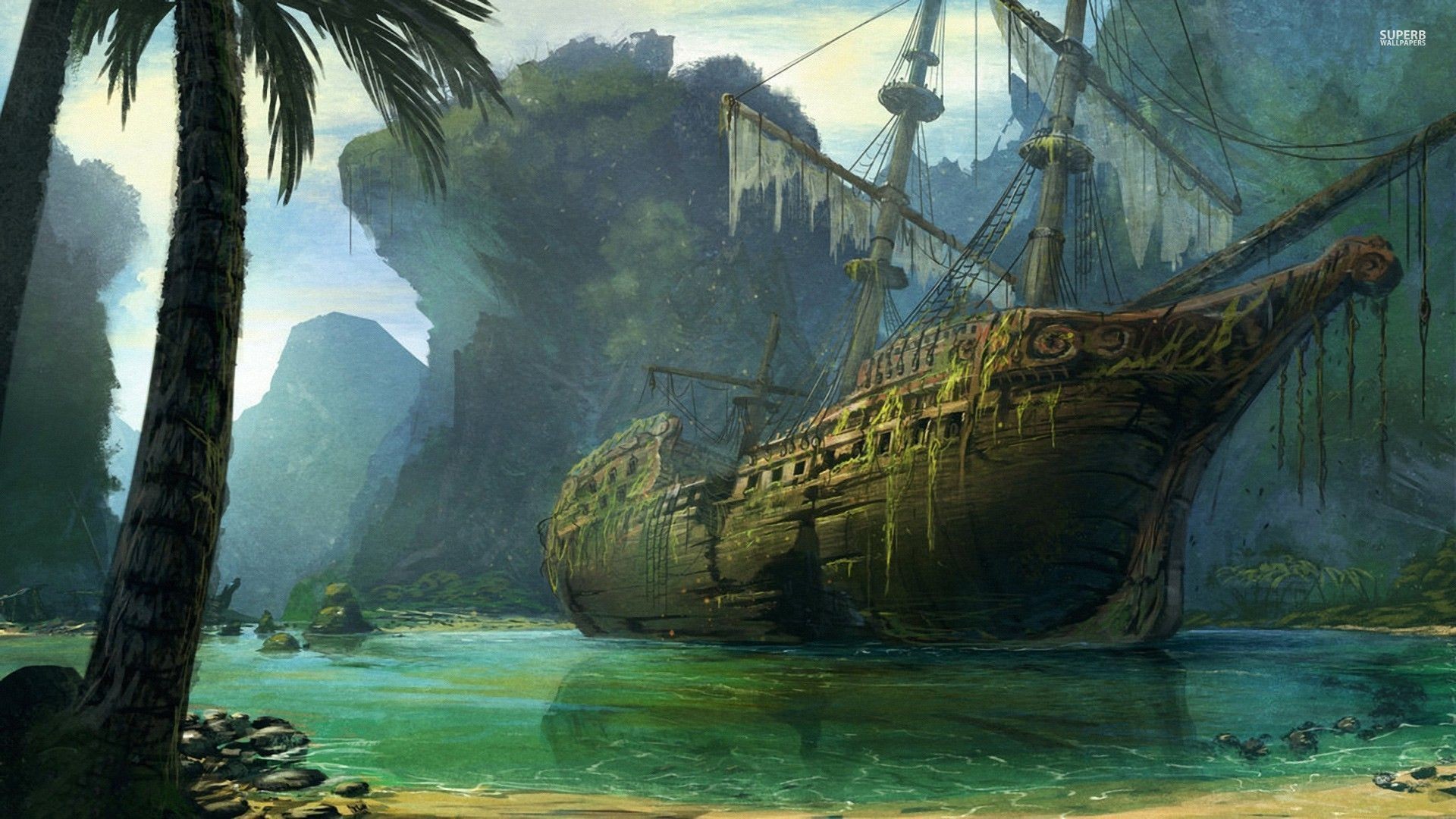 1920x1080, Pirate Ship Wallpapers For Desktop For Hd - Wrecked Pirate Ship - HD Wallpaper 