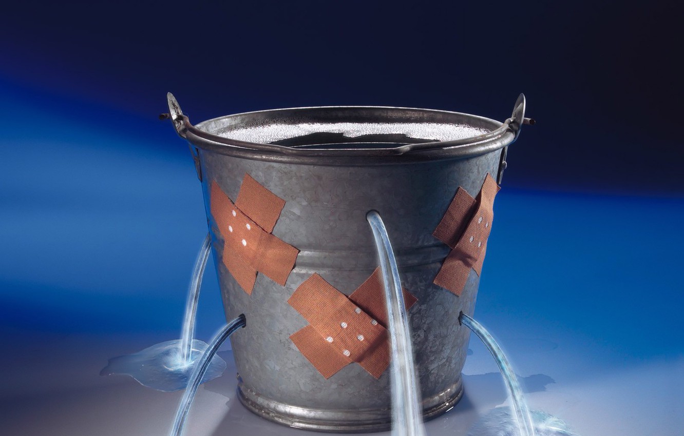 Photo Wallpaper Bucket, Patches, Holes - Bucket With A Hole - HD Wallpaper 
