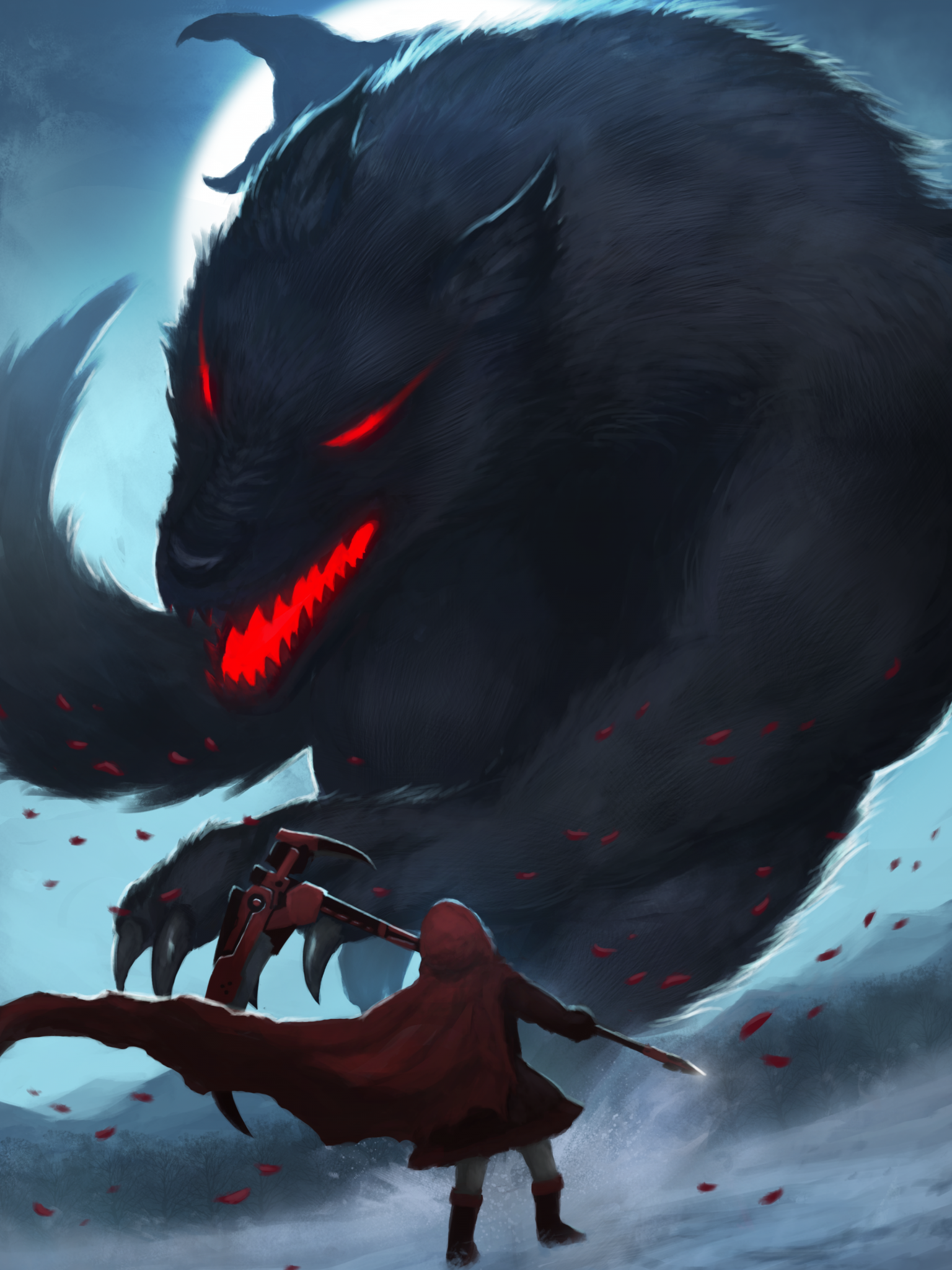 Ruby Rose, Monster, Artwork, Scythe, Cape, Rwby - HD Wallpaper 