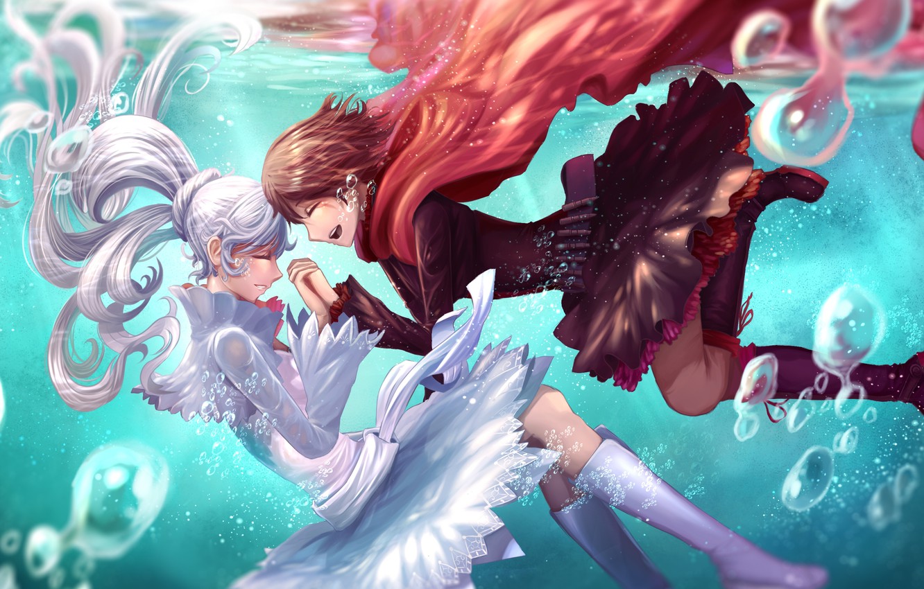 Photo Wallpaper Bubbles, Girls, Anime, Art, Under Water, - Rwby White Rose - HD Wallpaper 