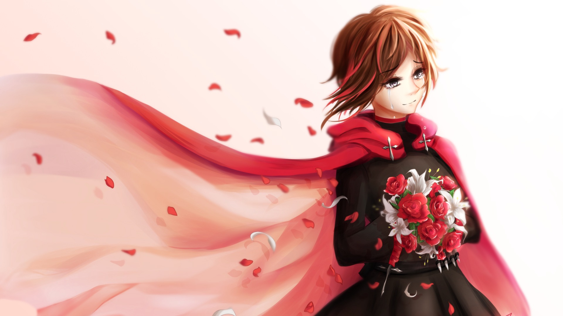 Wallpaper Rwby, Ruby Rose, Anime, Girl, Bouquet - Rwby Ruby Anime Girl - HD Wallpaper 