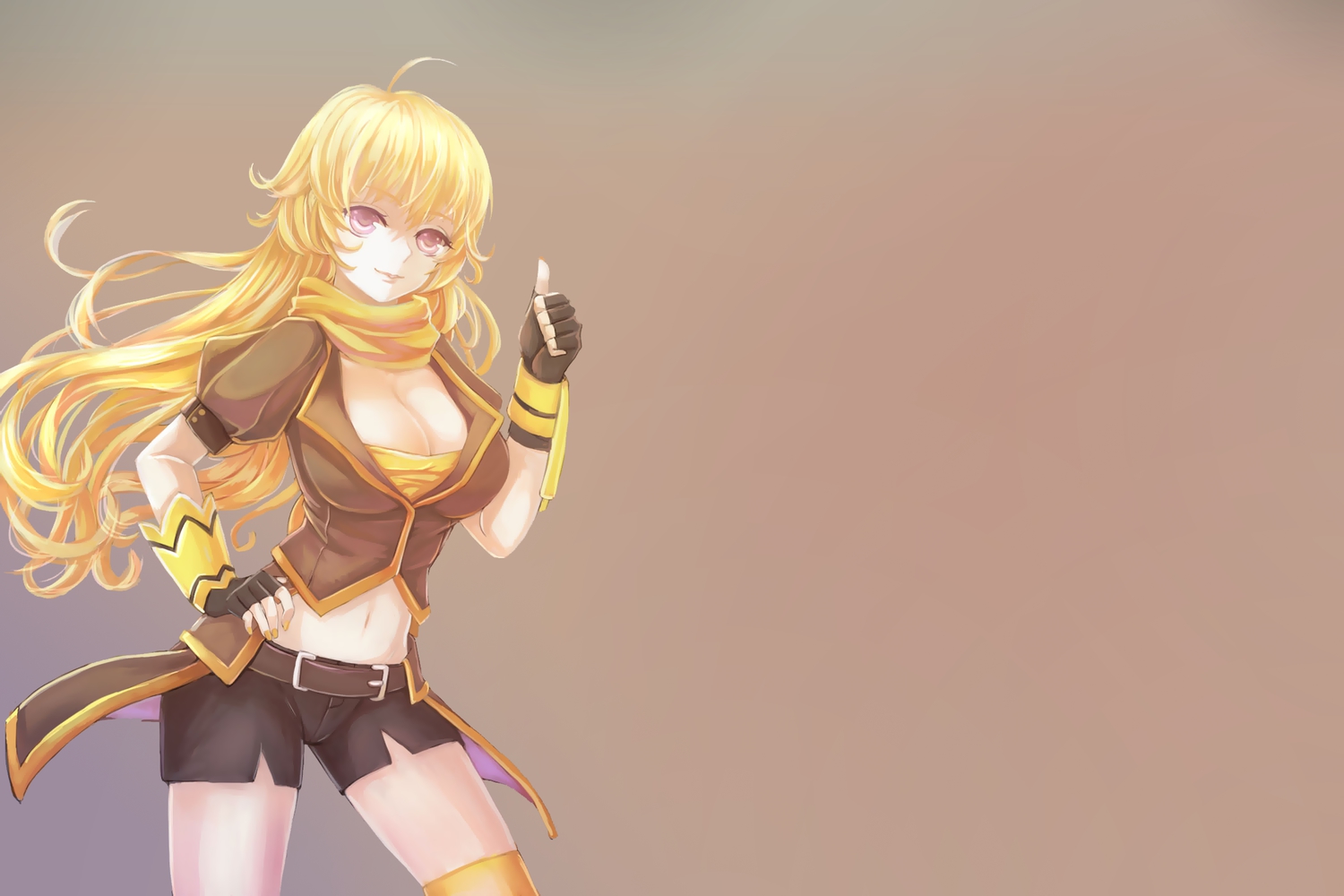 Blonde Hair Breasts Brown Cleavage Gloves Gradient - Cartoon - HD Wallpaper 