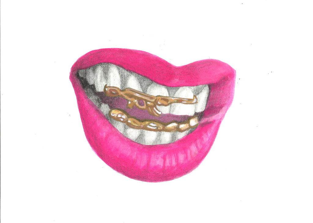 Drawn Teeth Mouth Grill - Mouth With Grillz Drawing - 1024x731