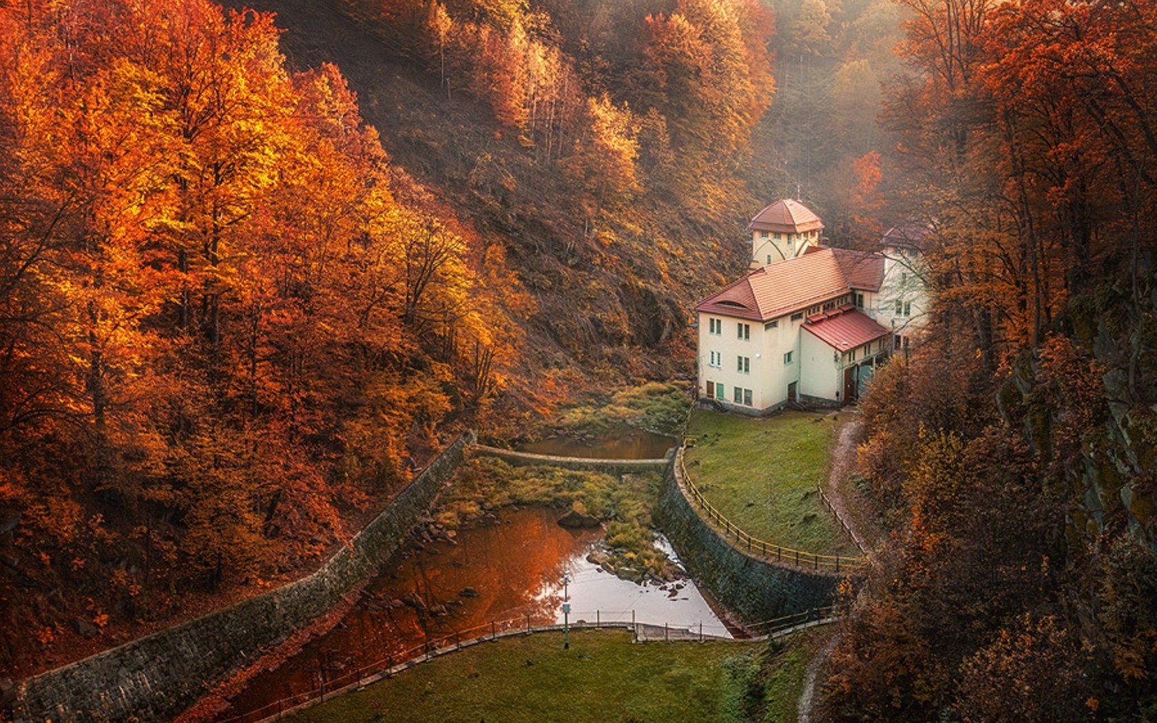 Autumn House In The Forest - HD Wallpaper 