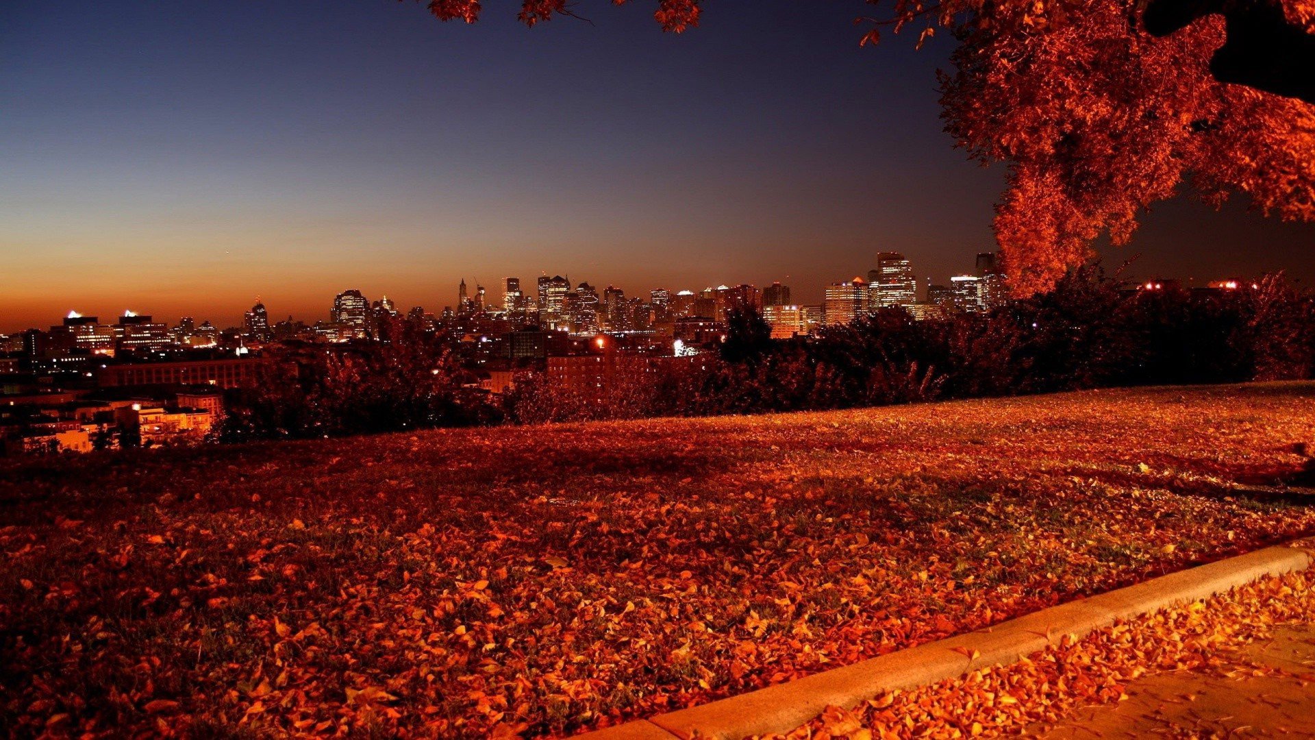 Autumn In The City Wallpaper - Autumn Wallpaper Night - HD Wallpaper 