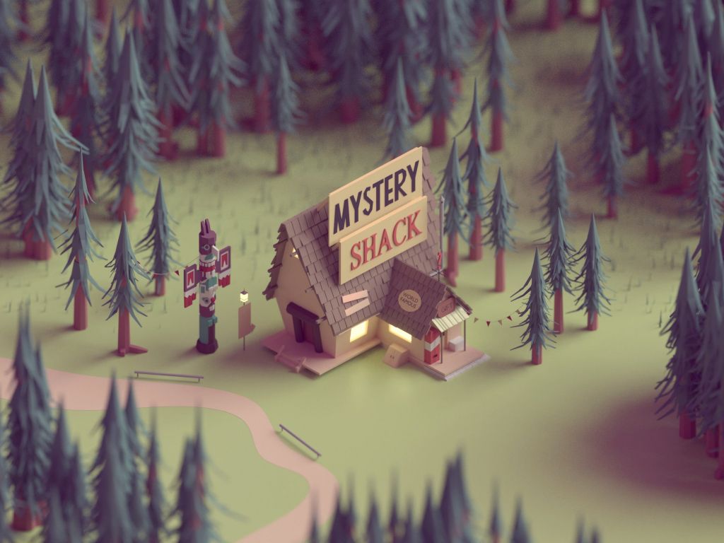 Mystery Shack Gravity Falls Wallpaper - Low Poly Gravity Falls - HD Wallpaper 