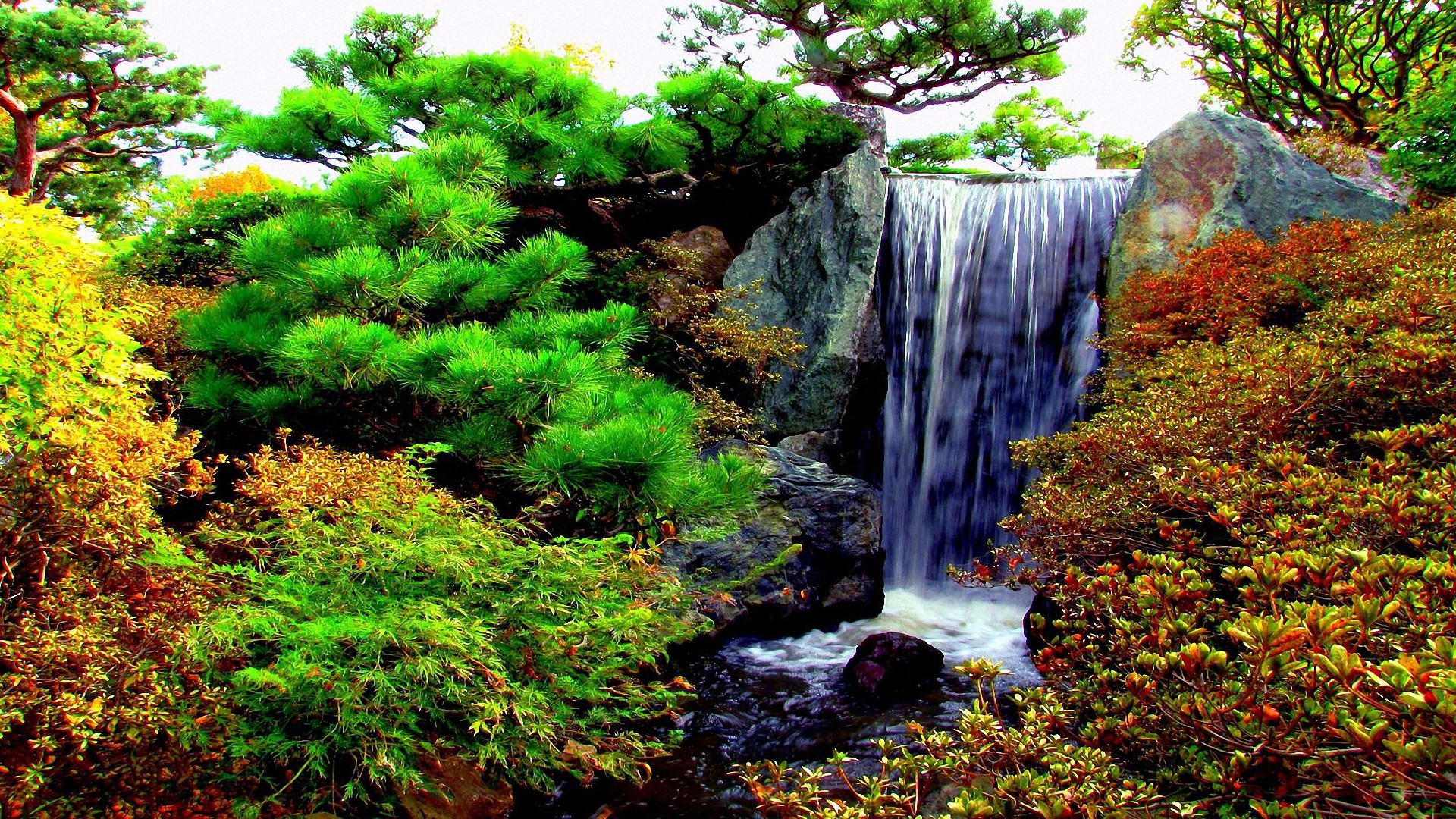 Cool Garden Waterfalls Hd Backgrounds - HD Wallpaper 