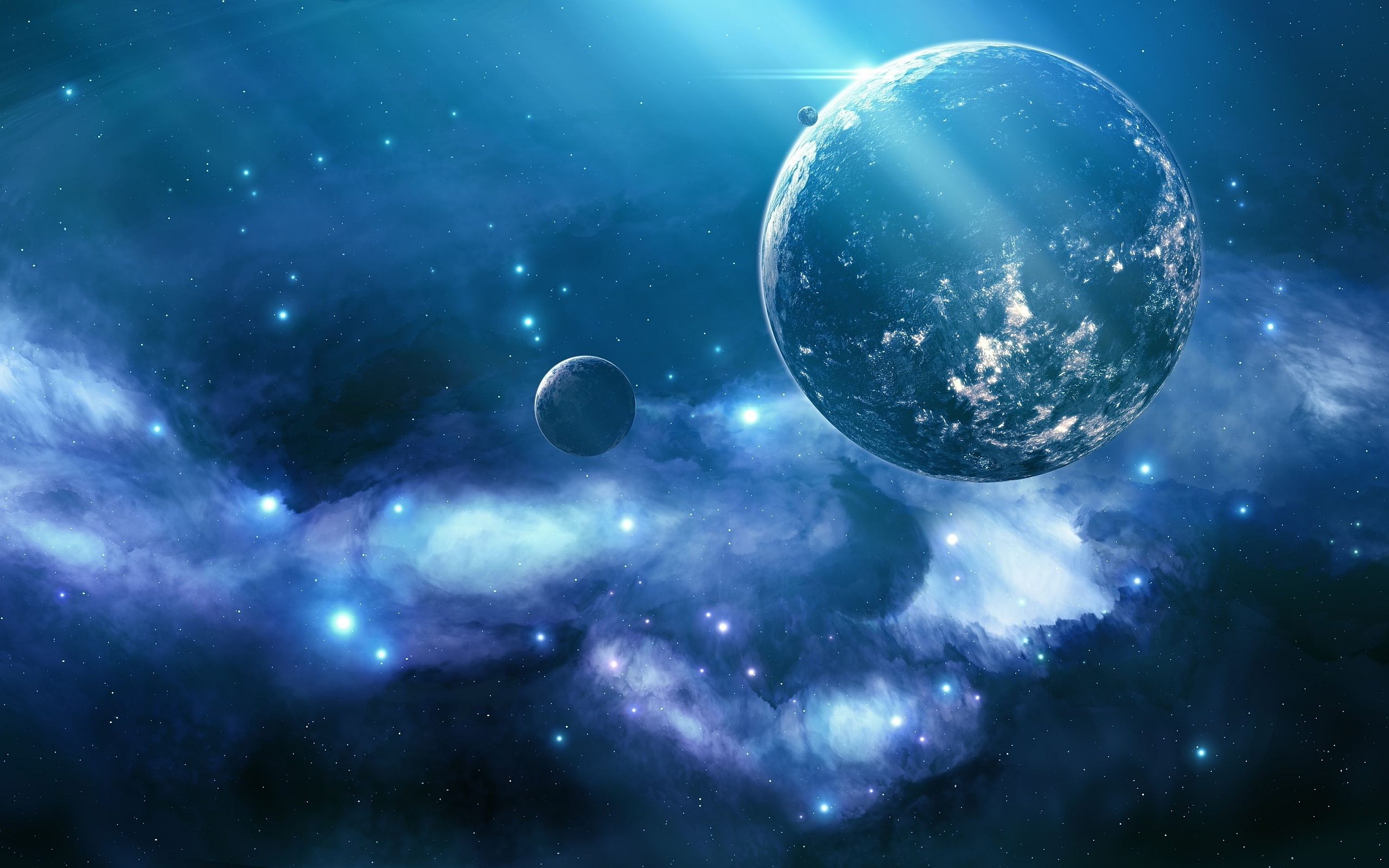 Painted Planets, Space Wallpaper - Blue Space Galaxy Background - HD Wallpaper 