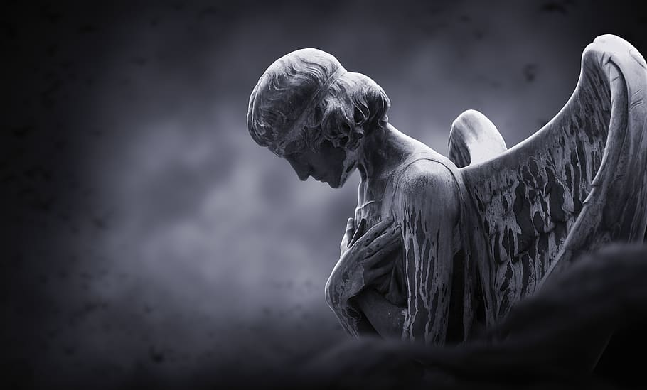 Angel, Gloomy, Moon, Background, Fantasy, Mysticism, - Plano De Fundo Sombrio - HD Wallpaper 
