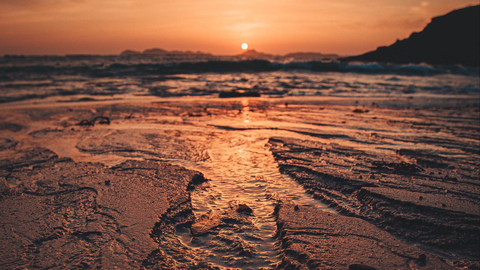 Wallpaper Beach, Sunset, Dusk, Sand, Water - Mudflat - HD Wallpaper 