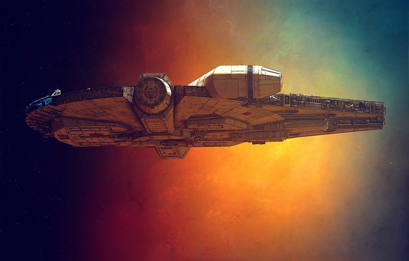 Photo Wallpaper Space, Star Wars, Art, Star Wars, Fiction, - Star Wars Millennium Falcon Kunst - HD Wallpaper 