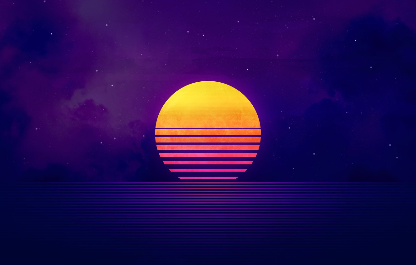 Photo Wallpaper Sunset, The Sun, Night, Music, Star, - Retrowave Sunset - HD Wallpaper 