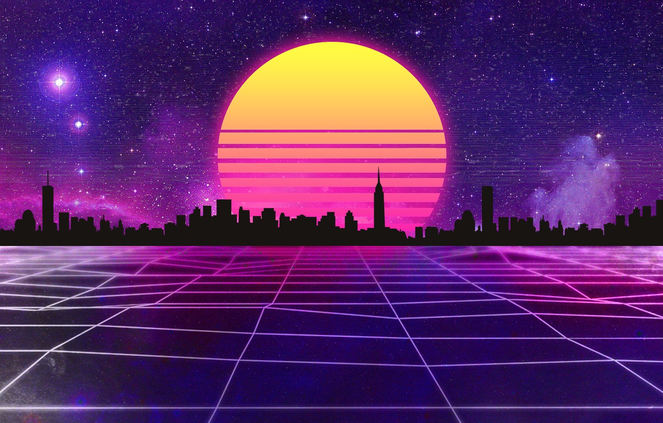 Photo Wallpaper The Sun, Music, The City, Stars, Space, - Retro Neon City Background - HD Wallpaper 