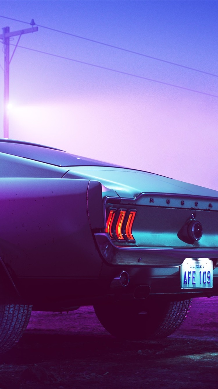 Iphone Wallpaper 1969 Ford Mustang Car Back View, Motel, - Neon Car Wallpaper  Iphone - 750x1334 Wallpaper 