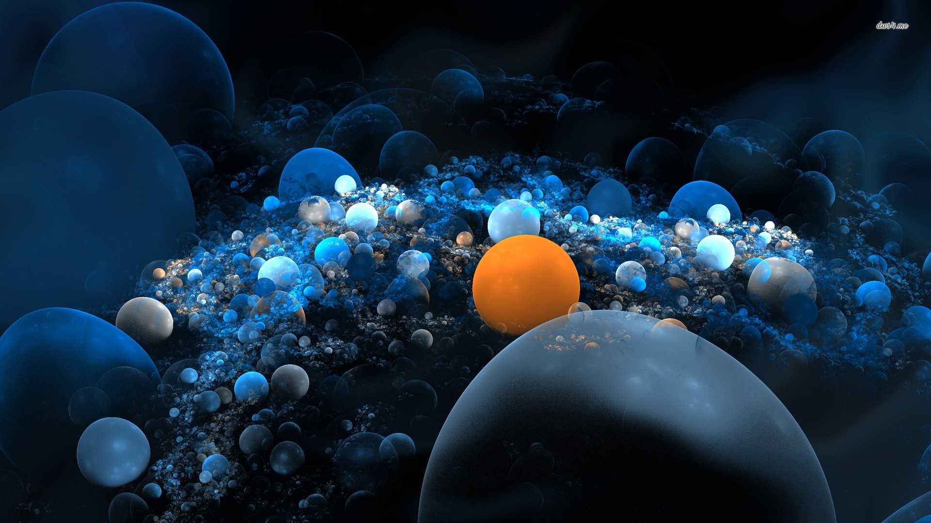 Blue With Orange Bubbles - HD Wallpaper 