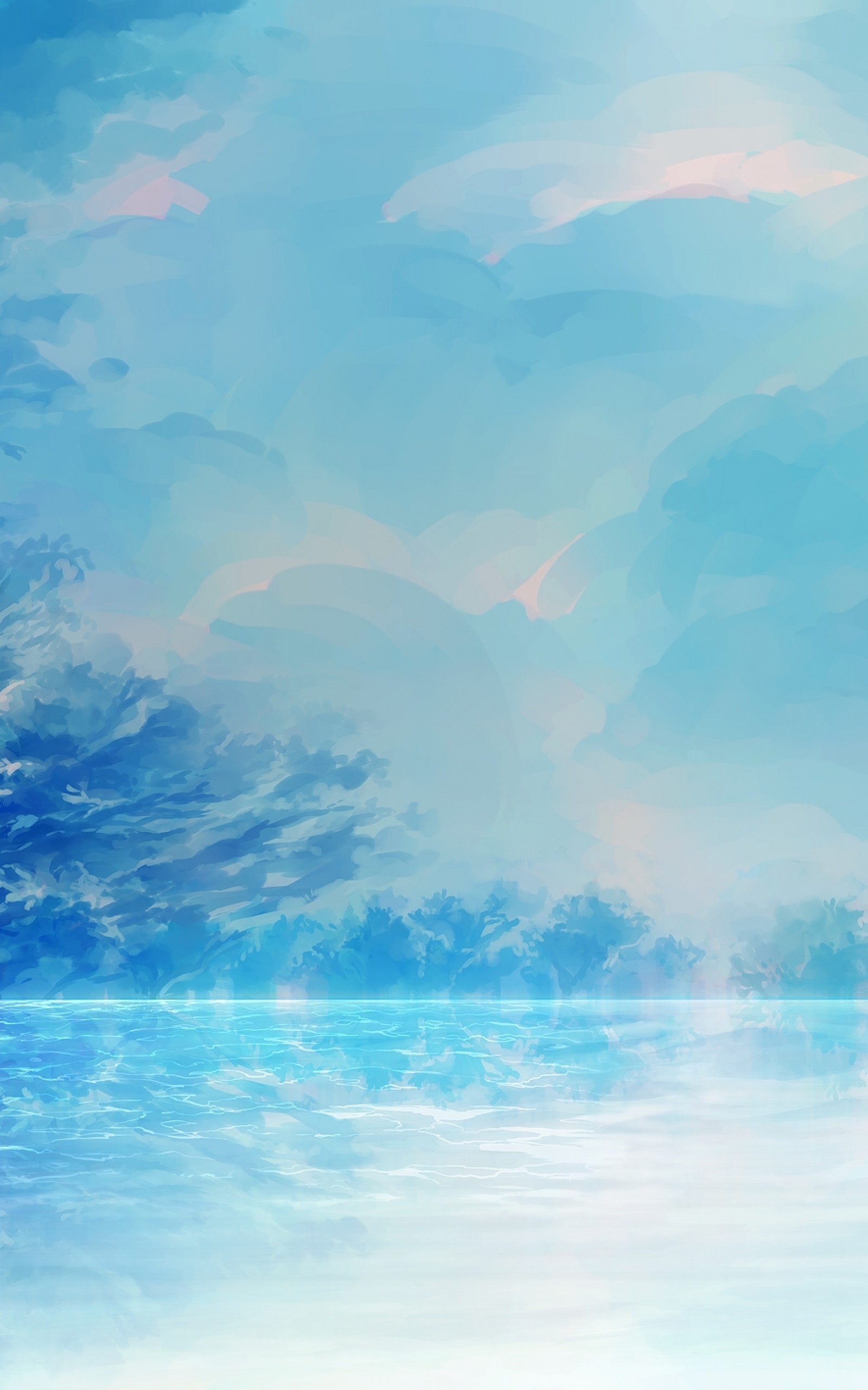 Anime Landscape, Polychromatic, Blue Theme, Scenic, - Painting - HD Wallpaper 