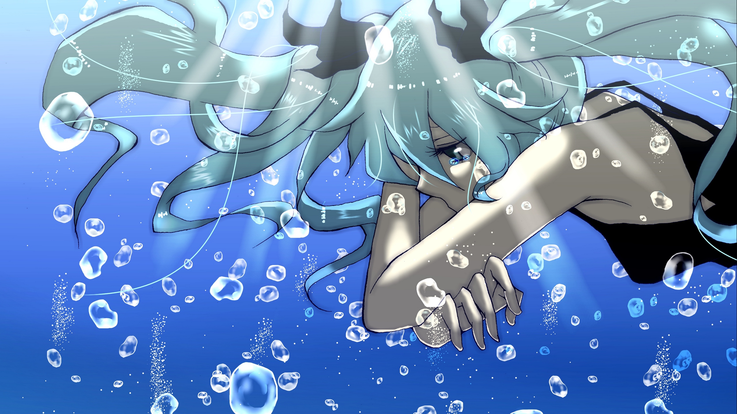 Wallpaper Anime, Girl, Water, Bubbles, Sadness - Underwater Nightcore - HD Wallpaper 