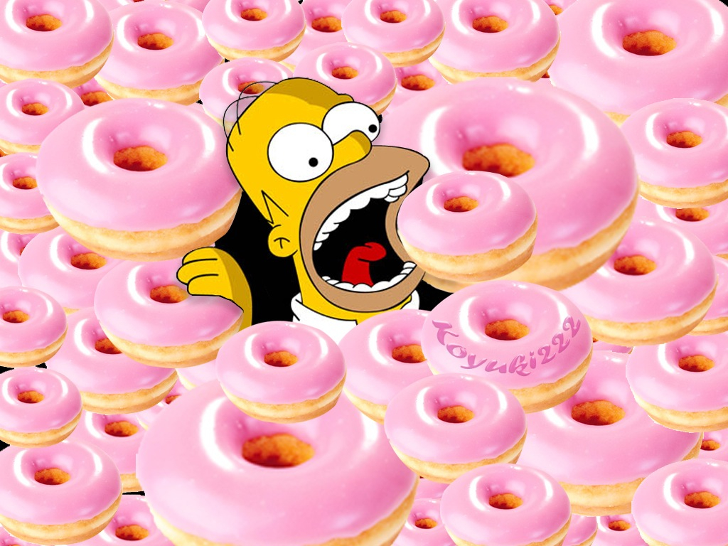 Cake, Donuts And Food - Homer Eating Pink Donuts - HD Wallpaper 