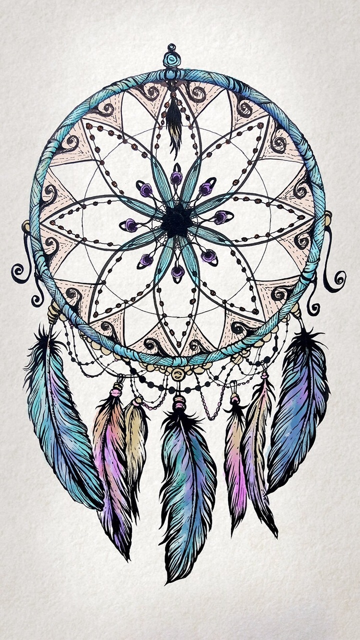 Coloured Dream Catcher Tattoo On Paper 7x1280 Wallpaper Teahub Io