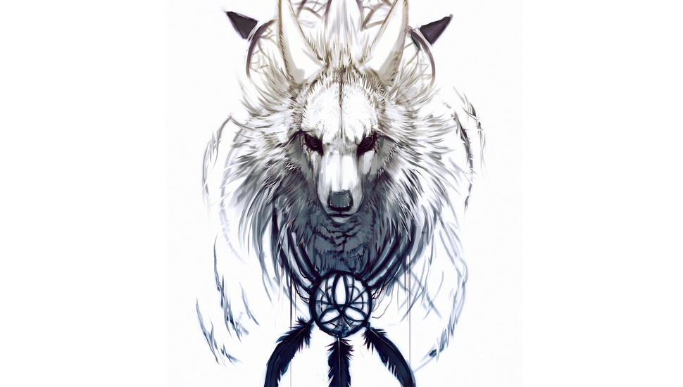 Feathers, Dog, White Background, Dreamcatcher Desktop - Full Hd White Wolf Wolf Wallpaper Iphone 6s - HD Wallpaper 