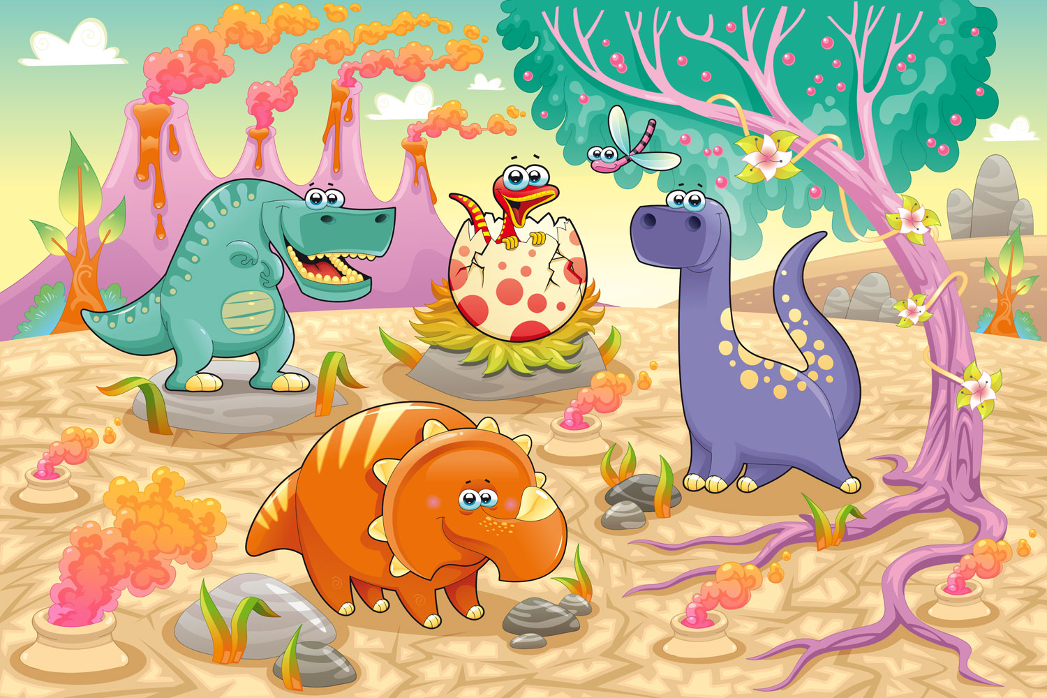 Cute Dino Family - Dinosaur Background - HD Wallpaper 