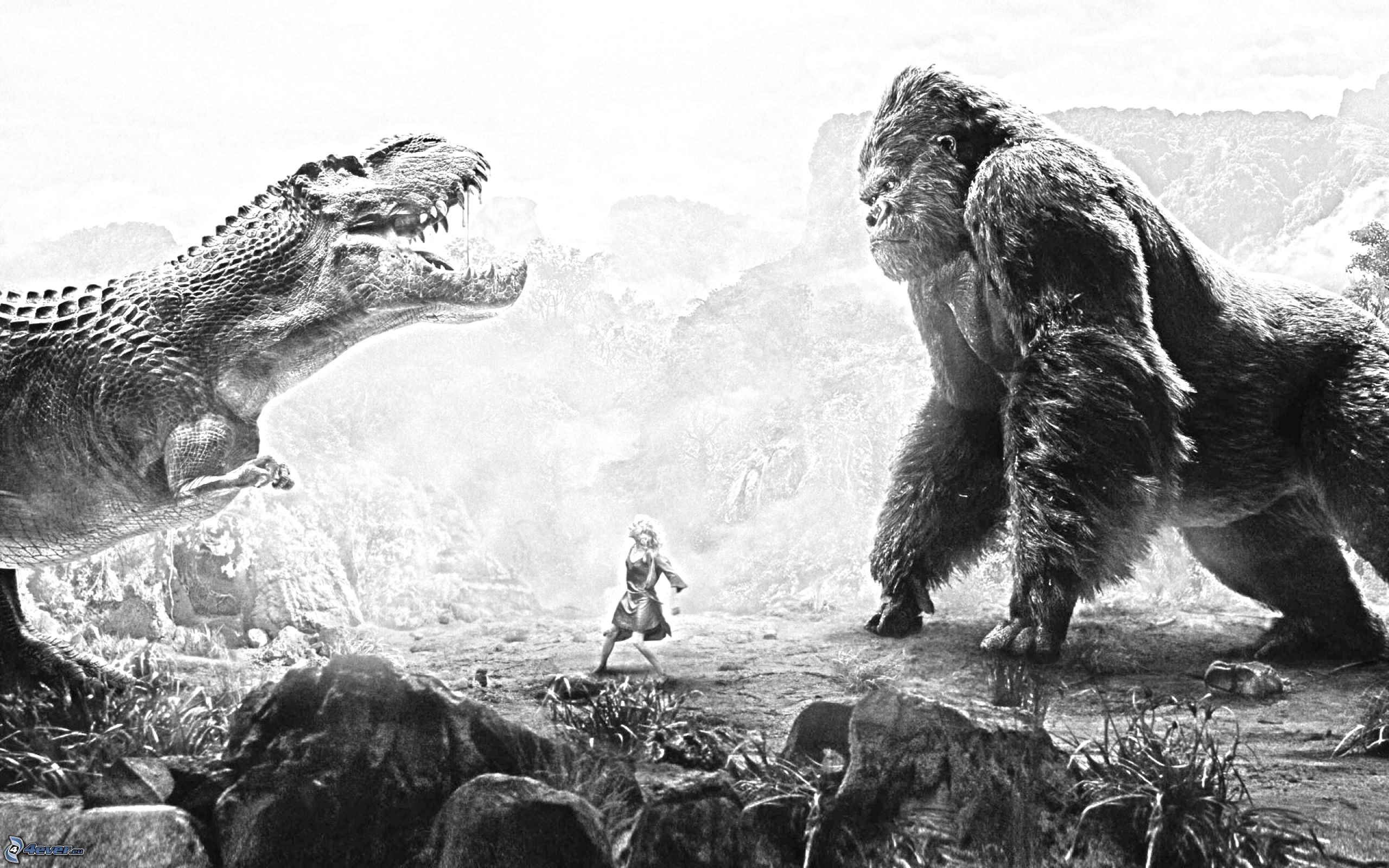 Black And White Images Of Dinosaurs 7 Cool Hd Wallpaper - King Kong - HD Wallpaper 