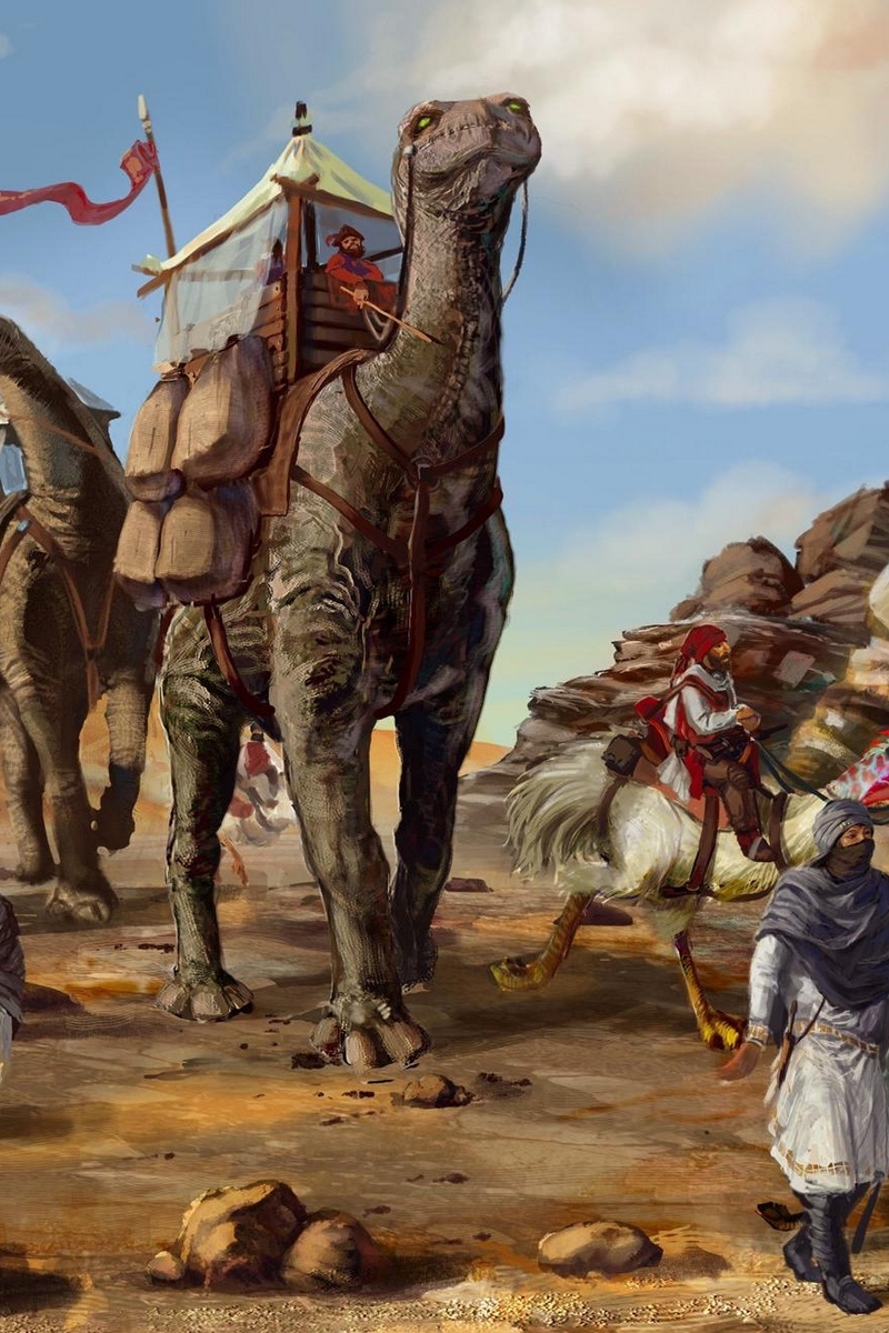 Wallpaper Desert, Caravan, Dinosaurs, Bedouins - Dinosaur Caravan - HD Wallpaper 