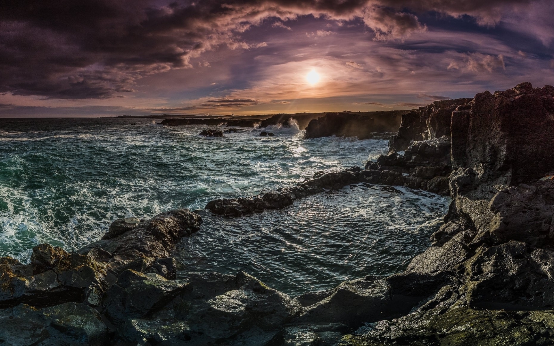 Wallpaper Of Rock Pool, Coastline, Sun, Sky, Nature - Sea - HD Wallpaper 