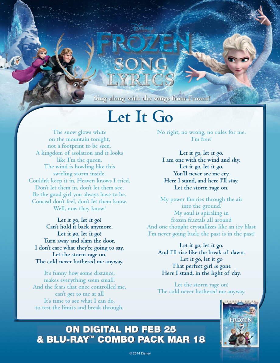 Frozen Let It Go Lyric Sheet - Let It Go Lyrics - HD Wallpaper 