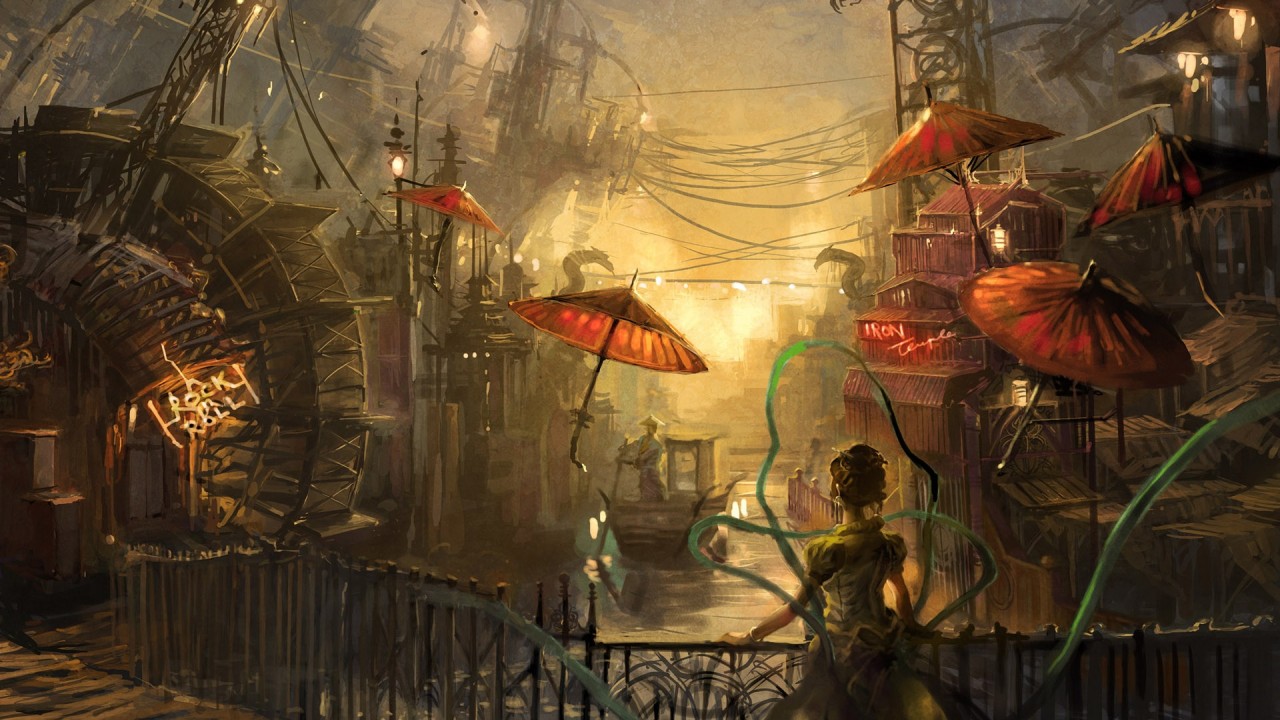 Steampunk Anime, Water, Painting Wallpapers - Cyberpunk Steampunk - HD Wallpaper 