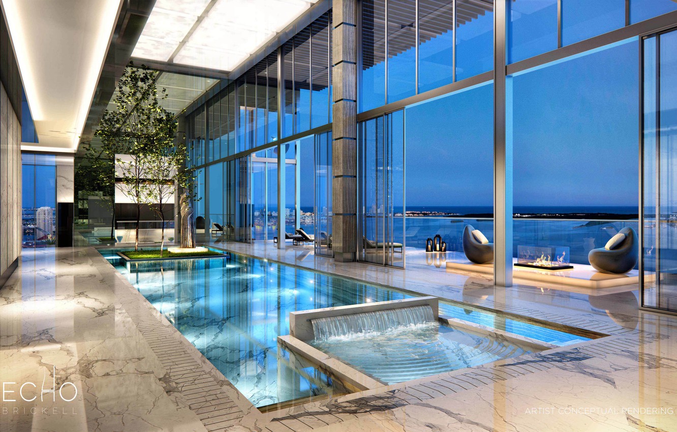 Photo Wallpaper Penthouse, Pool, Echo, Carlos Ott, - Echo Brickell Penthouse - HD Wallpaper 