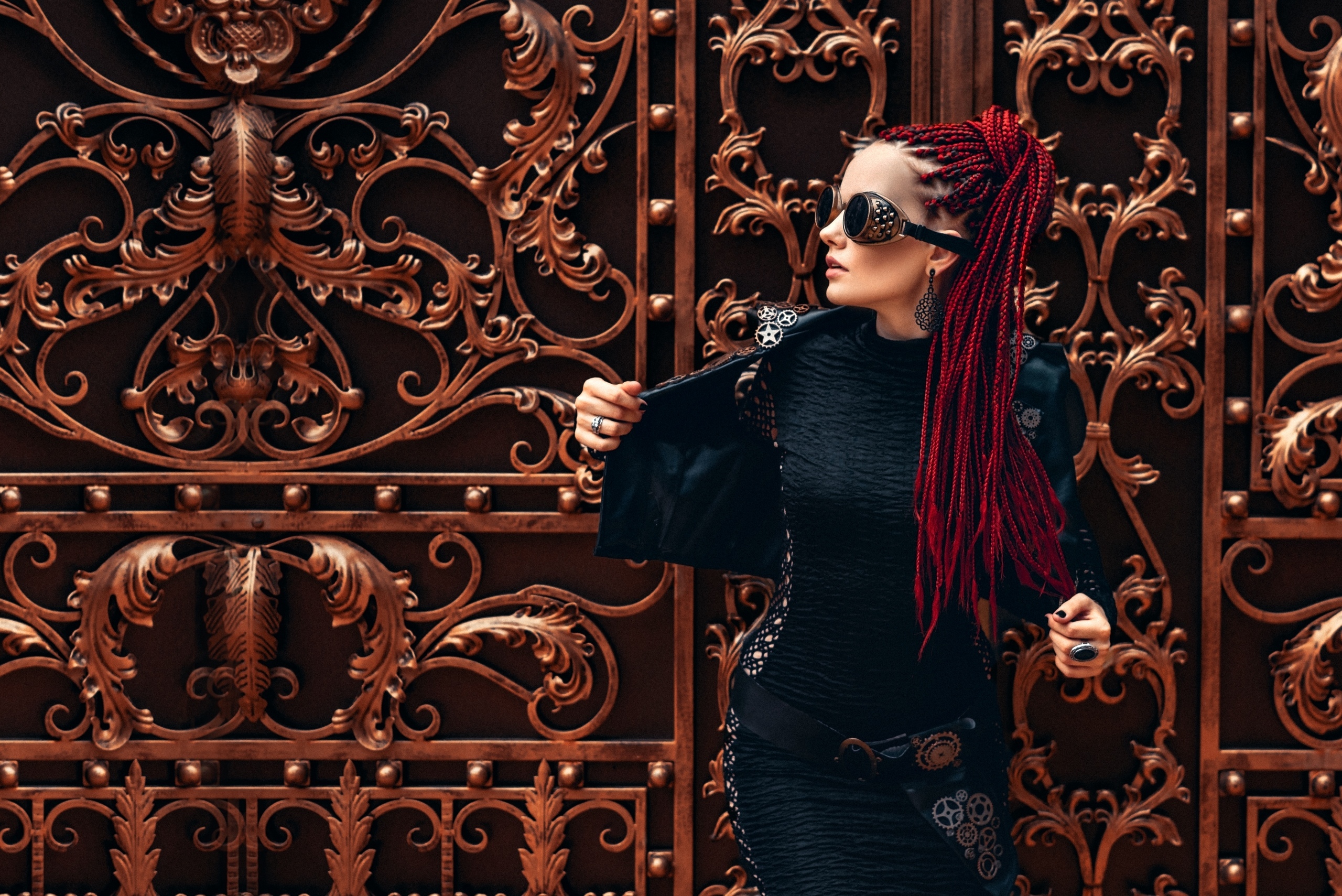 Wallpaper Of Model, Steampunk, Girl, Long Hair, Red - Masquerade Ball - HD Wallpaper 