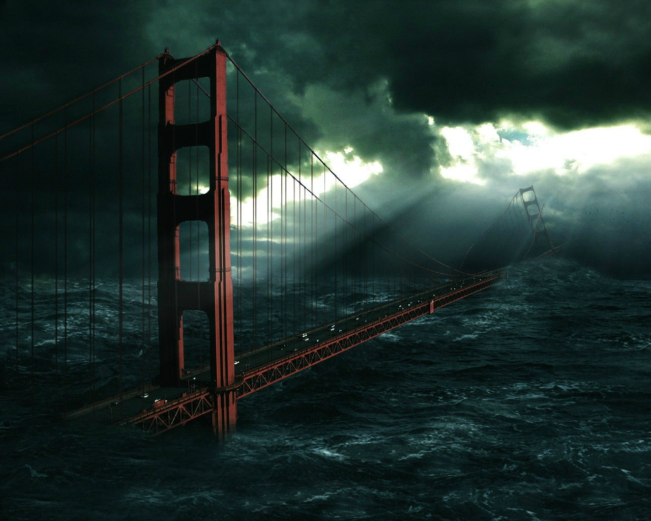 Steampunk Wallpapers - Golden Gate Bridge Flood - HD Wallpaper 