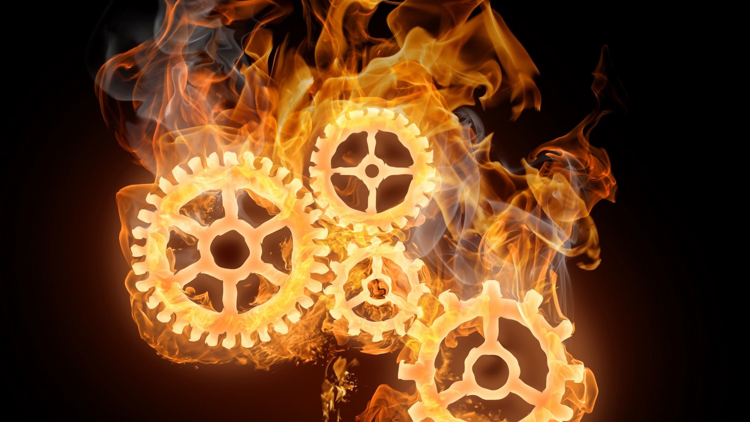 2560x1440, Steampunk Cog Wheels ~ - Gear Flame - HD Wallpaper 