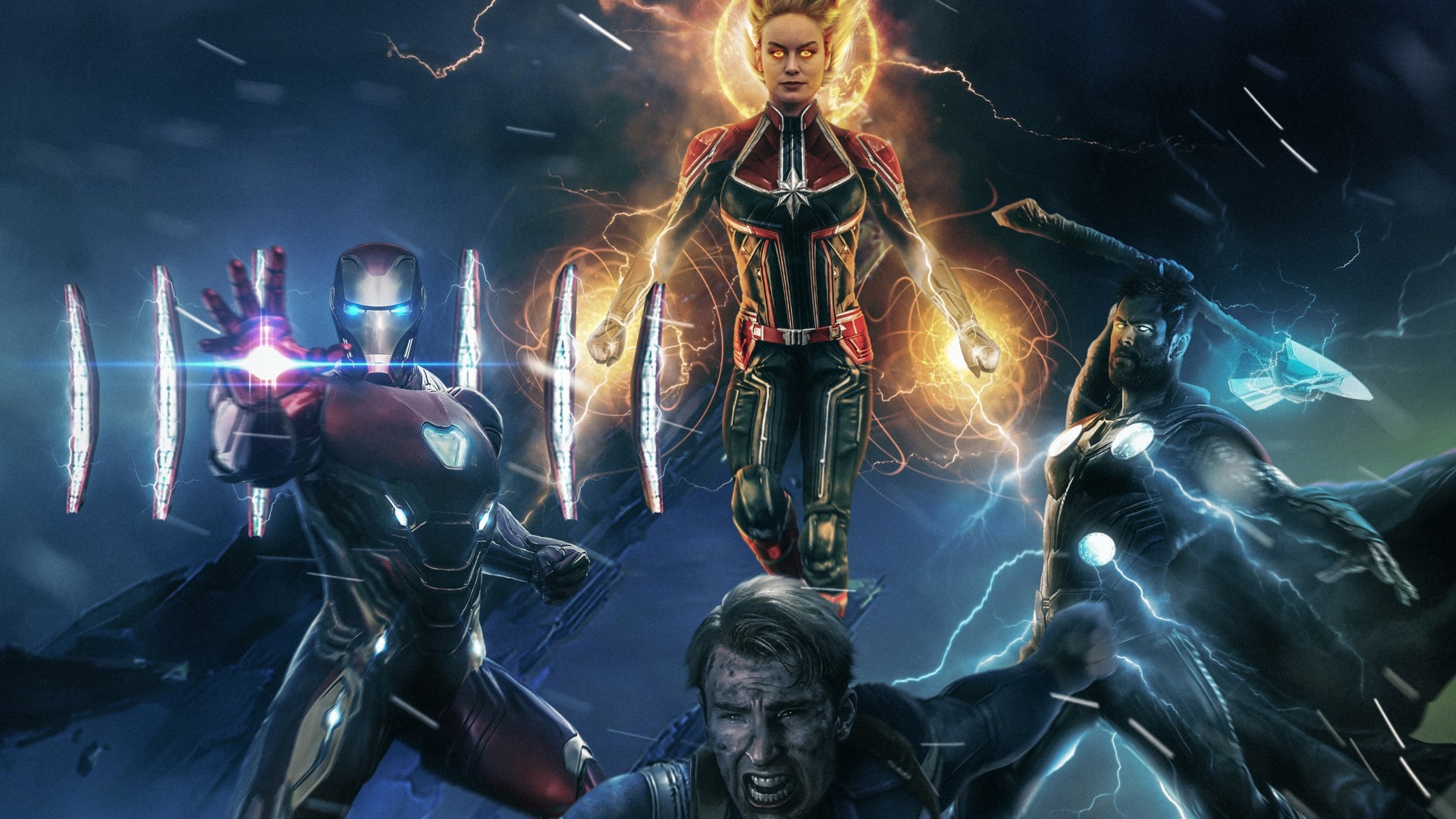 Avengers 4, Captain Marvel, Iron Man, Thor, Captain - Captain America Thor Iron Man Endgame - HD Wallpaper 