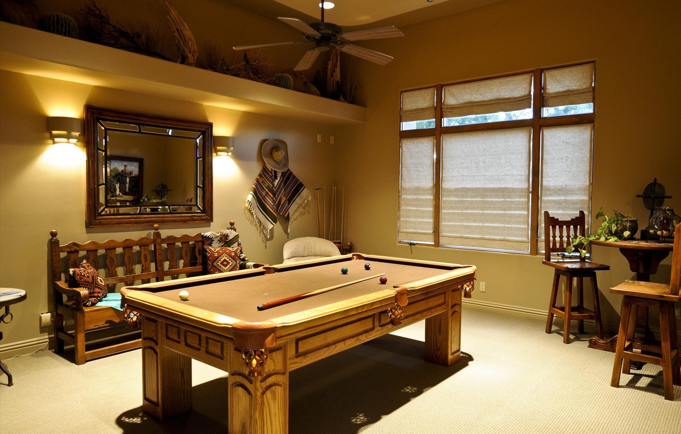 Photo Wallpaper Table, Room, Balls, Billiards, Game, - Game Rooms Pool Table - HD Wallpaper 