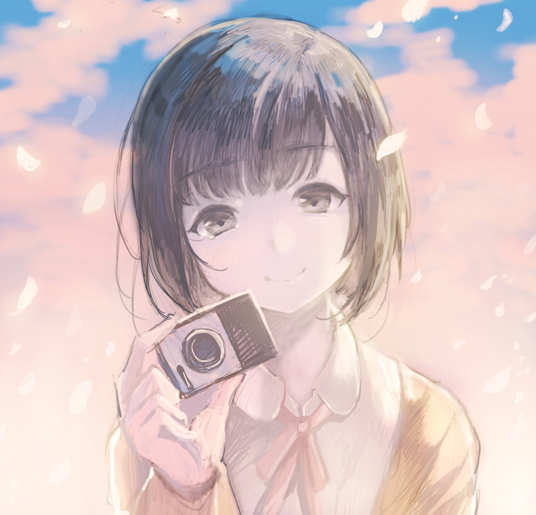 Anime Girl, Camera, Cute, Wallpaper - Anime Girl With Camera - HD Wallpaper 