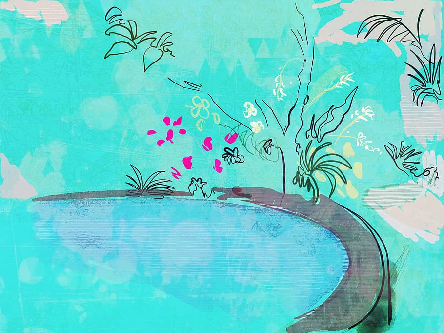 Sketch, Travel, Painting, Pool, Swimming Pool, Water, - HD Wallpaper 
