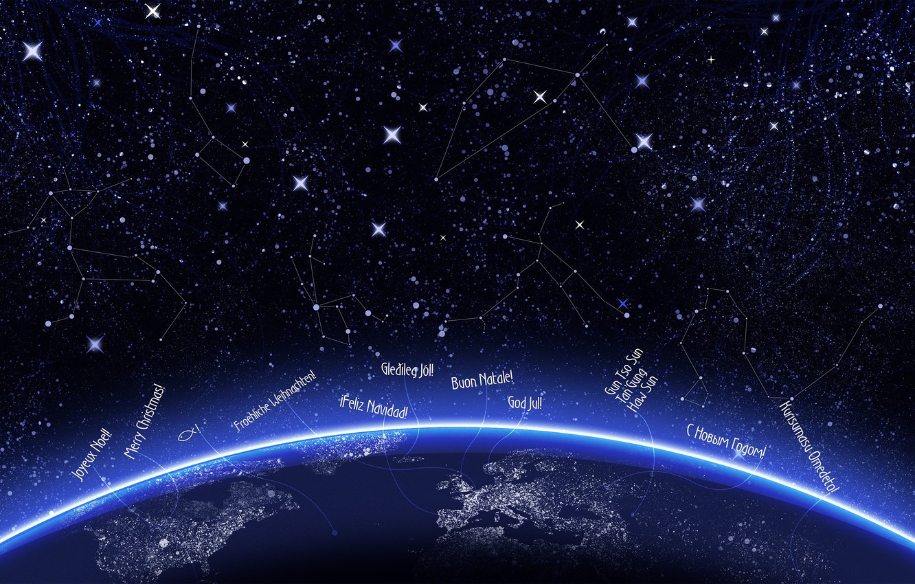 Photo Wallpaper Stars, Light, Planet, Neon, Happy New - Night Background - HD Wallpaper 