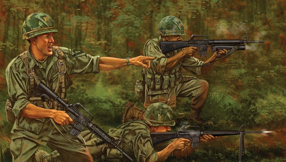 M-16, Rifle, Art, Jungle, Soldiers, Vietnam Desktop - American War Vietnam Art - HD Wallpaper 
