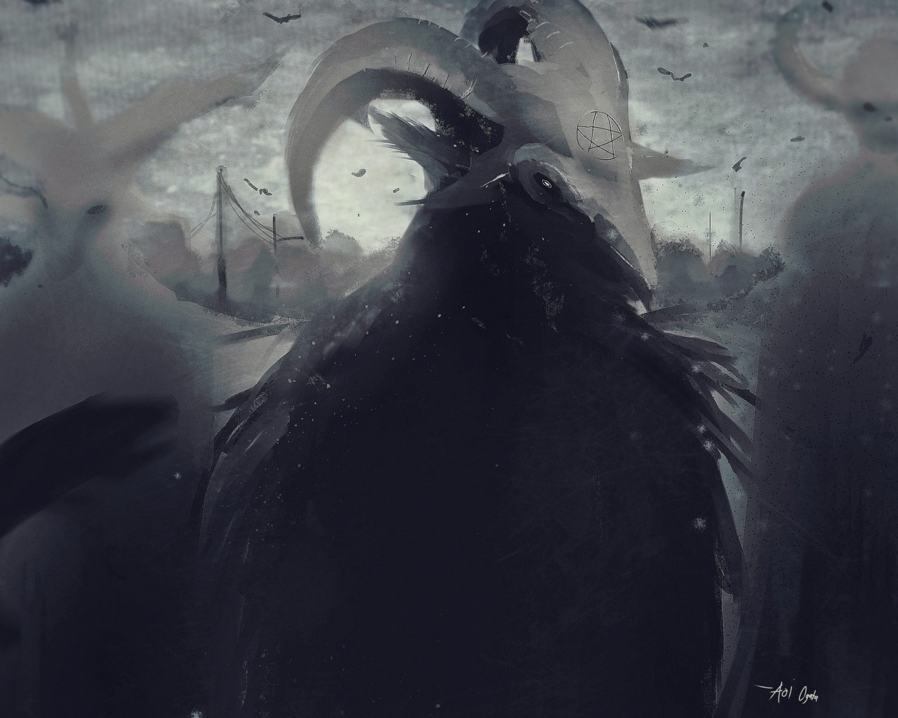 Satan, Horns, Demon, Artwork, Creepy, Horror - Satan - HD Wallpaper 