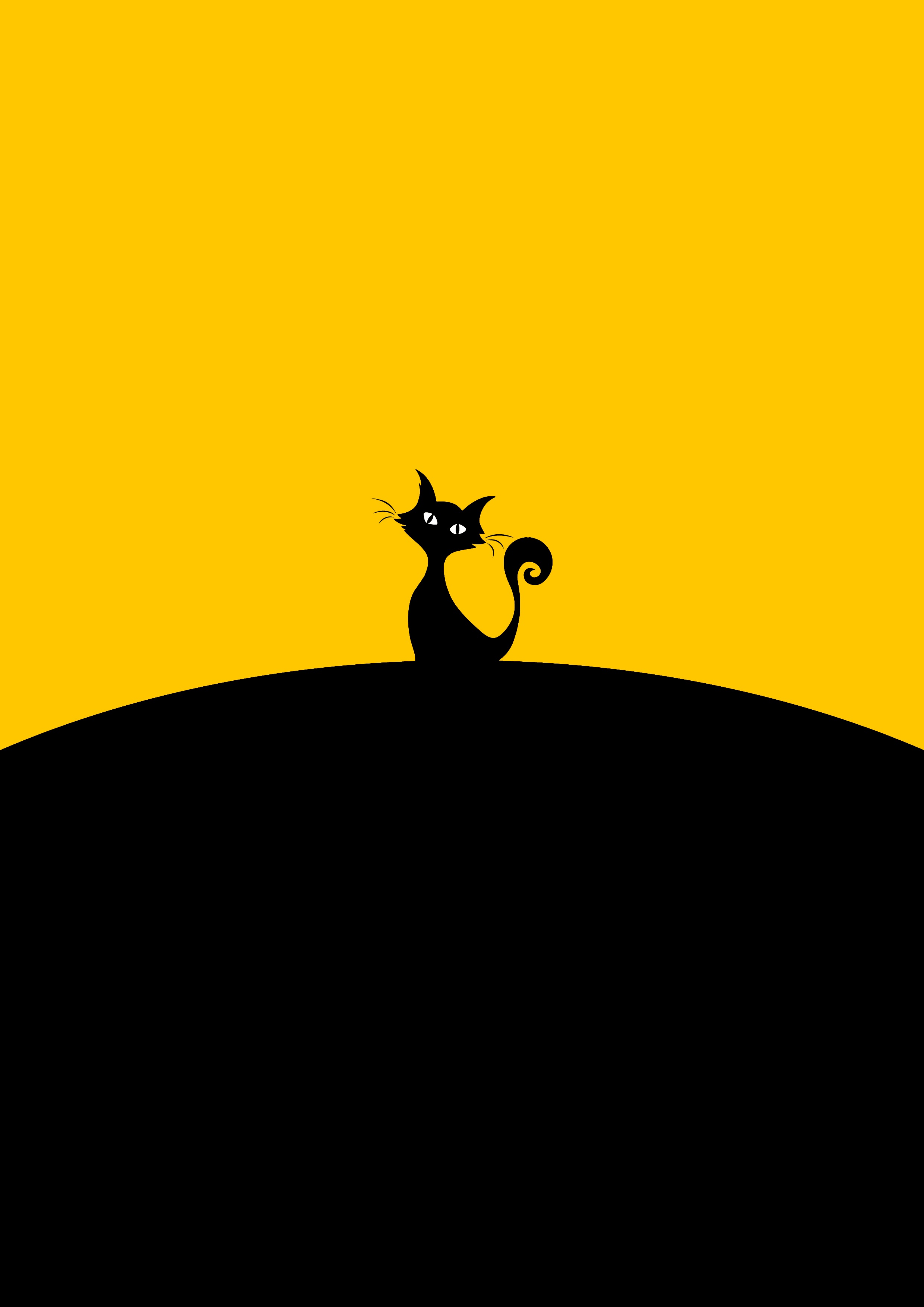 Wallpaper Cat, Silhouette, Black, Yellow, Minimalism - Simple Wallpaper For Pc - HD Wallpaper 