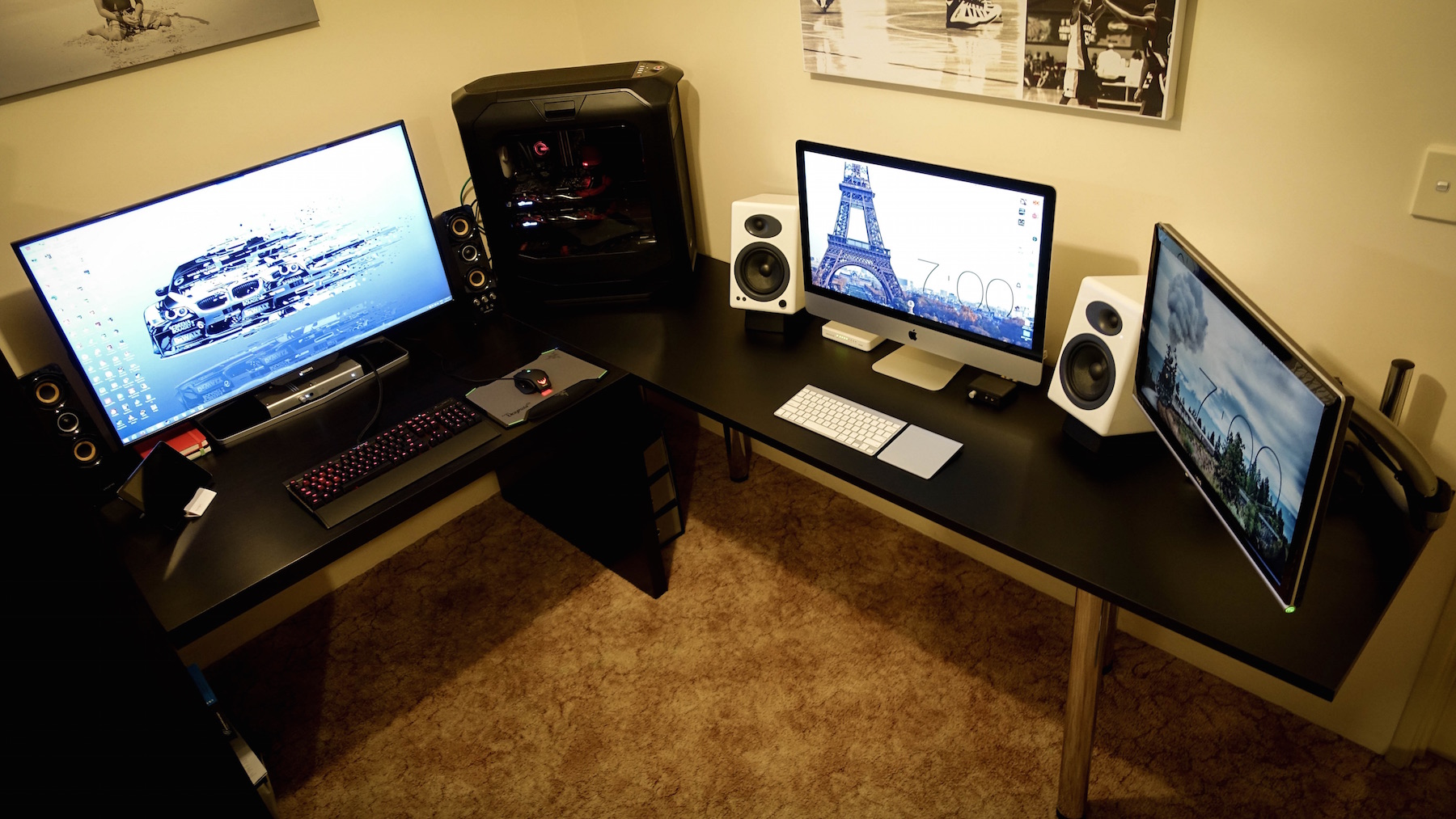 Imac Dual Screen With A Pc Desk Setup - Imac And Pc Setup - HD Wallpaper 