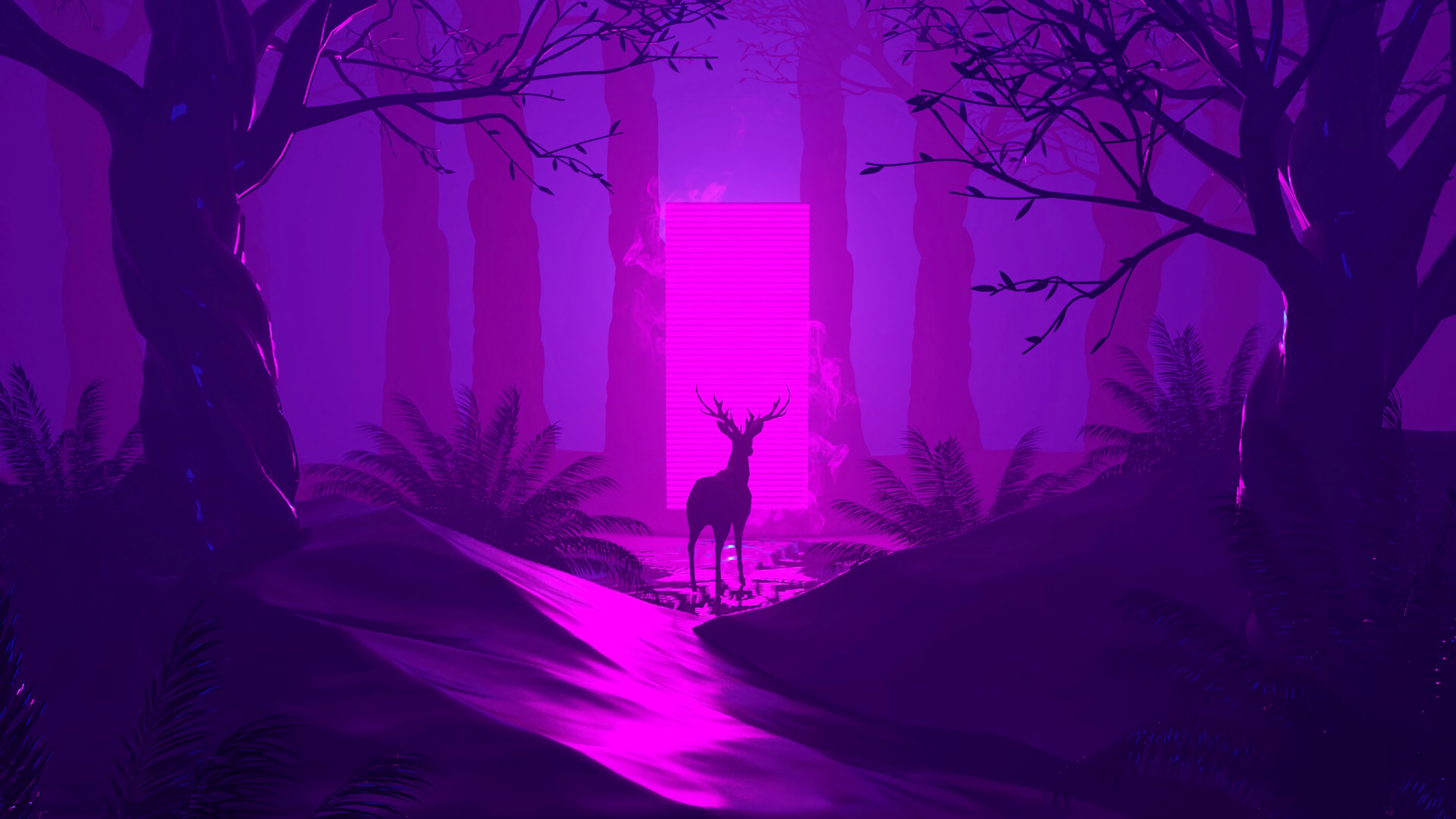 Wallpaper Deer, Silhouette, Dark, Forest, Portal - Blue And Purple Forest 2560 - HD Wallpaper 